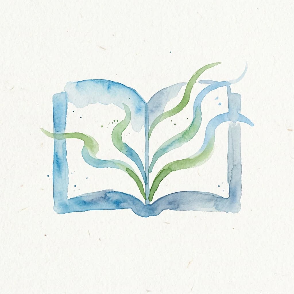 Watercolor open book with branching paths