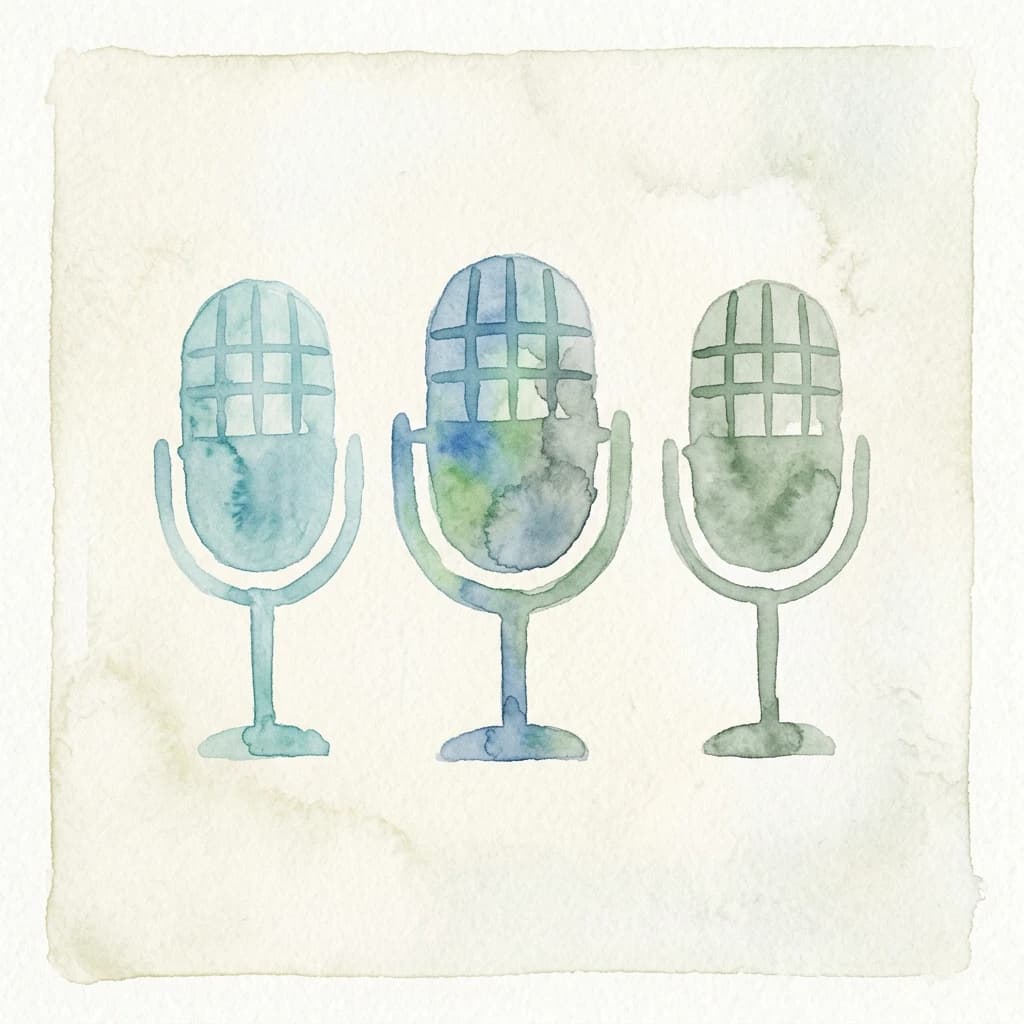 Watercolor three microphones side by side