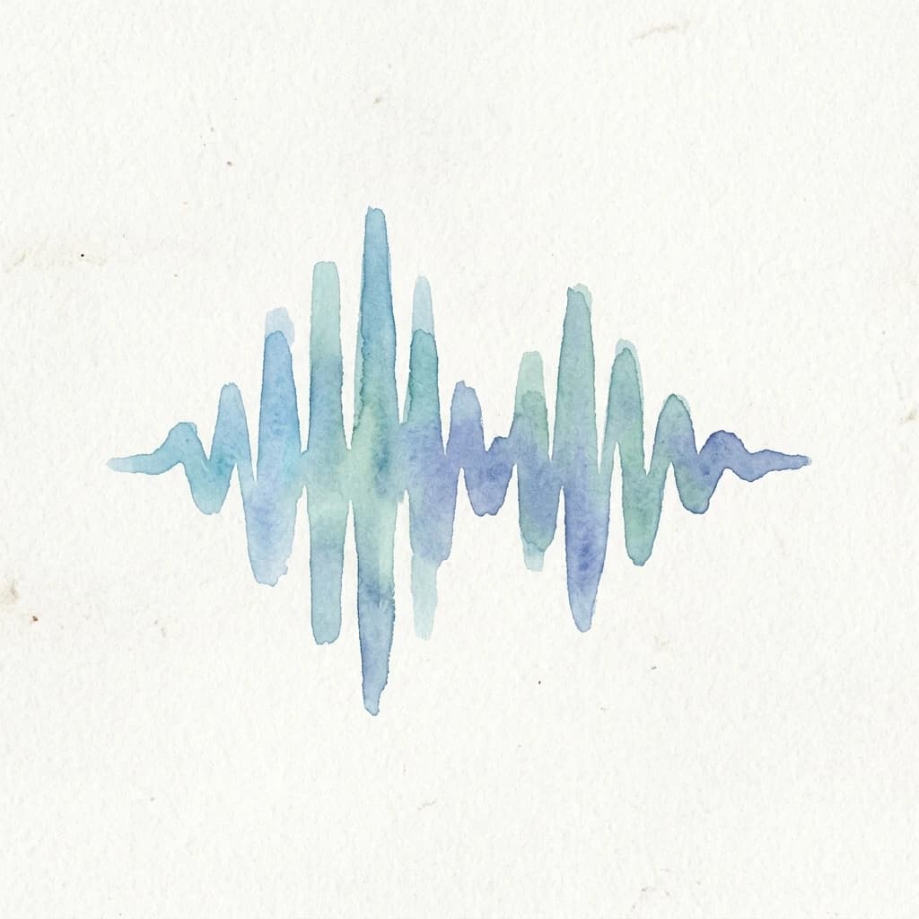 Watercolor voice waveform beside a studio microphone