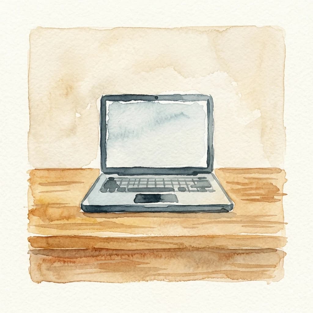 Watercolor laptop on a wooden desk