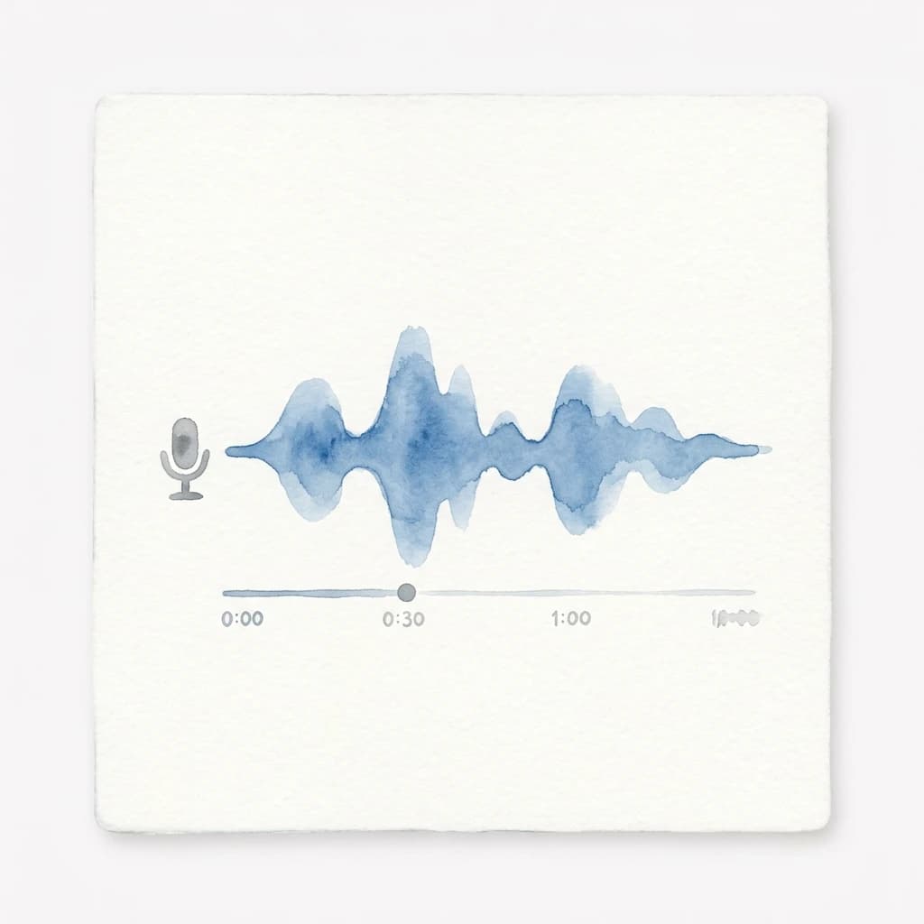 Watercolor audio editor with a waveform and microphone